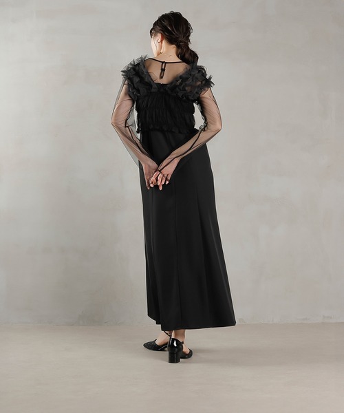 チュール ボリューム フリル ベスト シアー トップス ワンピース