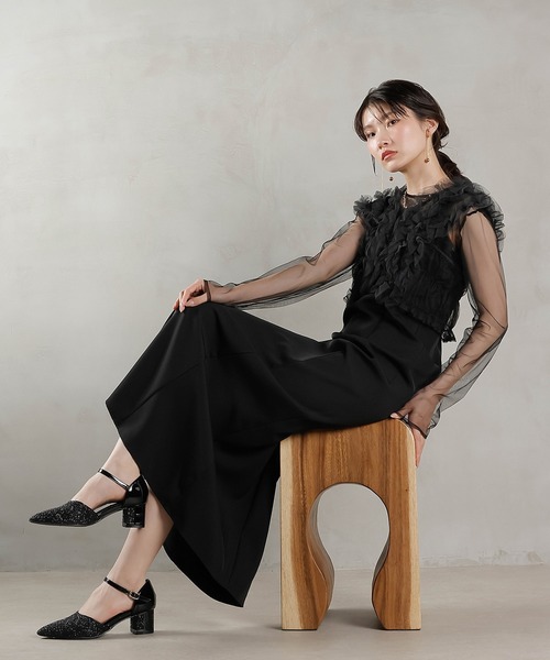 チュール ボリューム フリル ベスト シアー トップス ワンピース