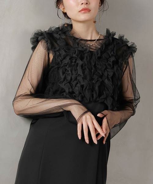 Kana チュール フリルベスト パーティードレス 3点セット チュール ボリューム フリル ベスト シアー トップス ワンピース