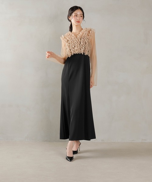 チュール ボリューム フリル ベスト シアー トップス ワンピース 3点