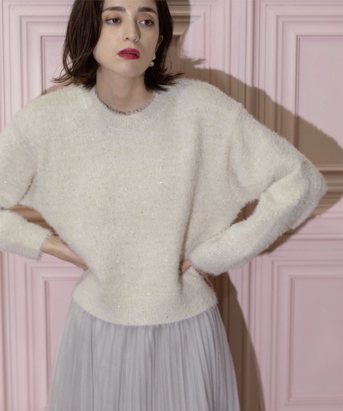 OPAQUE.CLIP(オペークドットクリップ)の「◆≪エマール検証済≫スパンコールフェザーニット【洗濯機洗い可/抗ピル】(ニット/セーター・レディース・ホワイト系8/ライトグレー系5/ライトパープル/ブルー系5/ネイビー系5・36/38/40)」の9枚目の写真