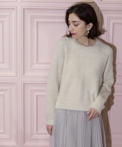 OPAQUE.CLIP(オペークドットクリップ)の「◆≪エマール検証済≫スパンコールフェザーニット【洗濯機洗い可/抗ピル】(ニット/セーター・レディース・ホワイト系8/ライトグレー系5/ライトパープル/ブルー系5/ネイビー系5・36/38/40)」の10枚目の写真