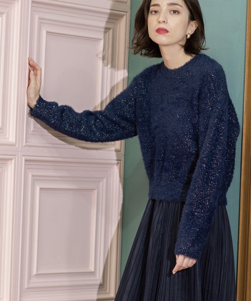 OPAQUE.CLIP(オペークドットクリップ)の「◆≪エマール検証済≫スパンコールフェザーニット【洗濯機洗い可/抗ピル】(ニット/セーター・レディース・ホワイト系8/ライトグレー系5/ライトパープル/ブルー系5/ネイビー系5・36/38/40)」の8枚目の写真