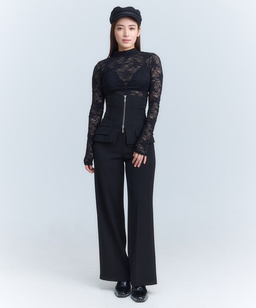 エイミーハイウエストボトムス ハイウエストストレートパンツ(S WHITE): BOTTOM