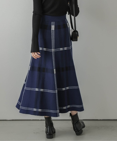 La-gemme（ラジェム）の「ジャガードニット チェック柄スカート（スカート・レディース・ブラック×ホワイト/ネイビー系1/ネイビー系2・フリー）」の15枚目の写真