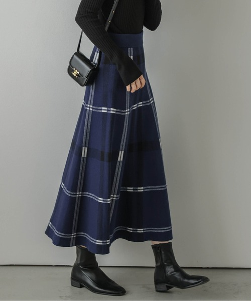 La-gemme（ラジェム）の「ジャガードニット チェック柄スカート（スカート・レディース・ブラック×ホワイト/ネイビー系1/ネイビー系2・フリー）」の17枚目の写真