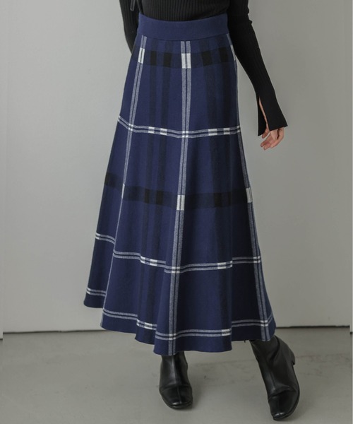 La-gemme（ラジェム）の「ジャガードニット チェック柄スカート（スカート・レディース・ブラック×ホワイト/ネイビー系1/ネイビー系2・フリー）」の18枚目の写真