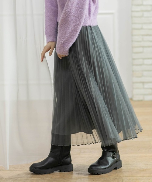 OPAQUE.CLIP（オペークドットクリップ）の「《通勤・セレモニー対応》チュールプリーツフレアスカート【洗濯機洗い可】（スカート・レディース・チャコールグレー/ライトベージュ/ネイビー・36/38/40/42）」の6枚目の写真