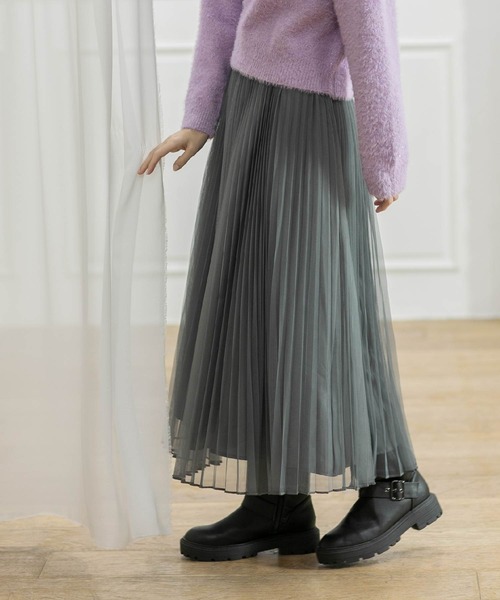 OPAQUE.CLIP（オペークドットクリップ）の「《通勤・セレモニー対応》チュールプリーツフレアスカート【洗濯機洗い可】（スカート・レディース・チャコールグレー/ライトベージュ/ネイビー・36/38/40/42）」の9枚目の写真