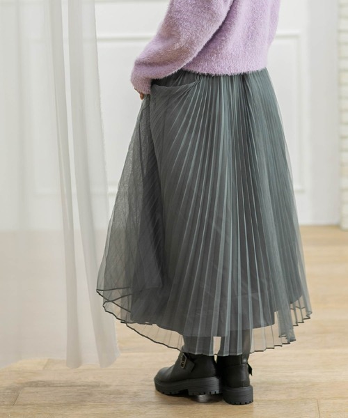 OPAQUE.CLIP（オペークドットクリップ）の「《通勤・セレモニー対応》チュールプリーツフレアスカート【洗濯機洗い可】（スカート・レディース・チャコールグレー/ライトベージュ/ネイビー・36/38/40/42）」の10枚目の写真