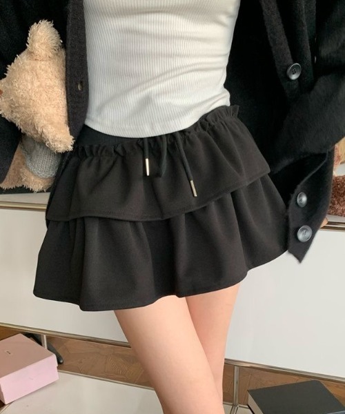 フリルブラックミニスカート アースミュージックアンドエコロジー earth music&ecology フリフリ