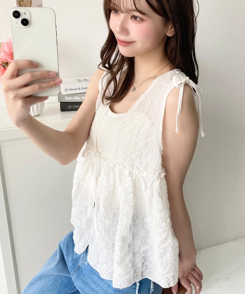 moment+(モーメントプラス)の「ポコポコチェックショルダーリボンペプラムベスト(ベスト・レディース・ブラック/オフホワイト/ナチュラル・M/L)」の11枚目の写真