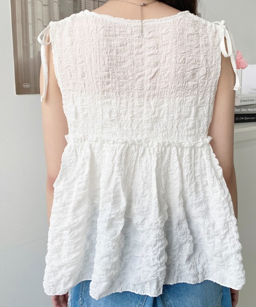 moment+(モーメントプラス)の「ポコポコチェックショルダーリボンペプラムベスト(ベスト・レディース・ブラック/オフホワイト/ナチュラル・M/L)」の16枚目の写真