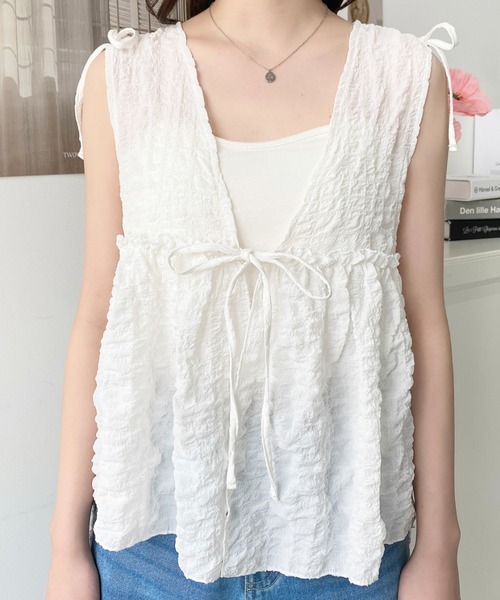 moment+(モーメントプラス)の「ポコポコチェックショルダーリボンペプラムベスト(ベスト・レディース・ブラック/オフホワイト/ナチュラル・M/L)」の12枚目の写真