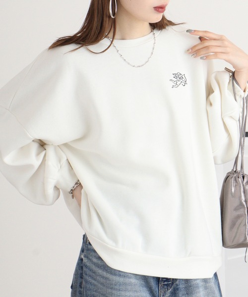 spiritoso(スピリトーゾ)の「spiritoso 裏起毛エンジェル刺繍プルオーバー(スウェット・レディース・アイボリー/グレー/チャコール/グレイッシュベージュ/パープル・M)」の14枚目の写真