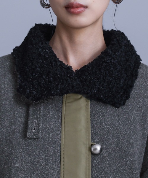 kOhAKU（コハク）の「『ボア切替ミドルコート』（ステンカラーコート・レディース・チャコール/ブラック・1/2）」の12枚目の写真