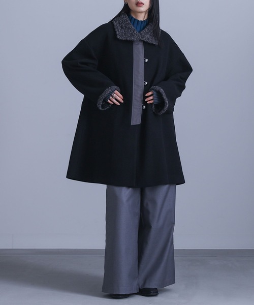 kOhAKU（コハク）の「『ボア切替ミドルコート』（ステンカラーコート・レディース・チャコール/ブラック・1/2）」の8枚目の写真