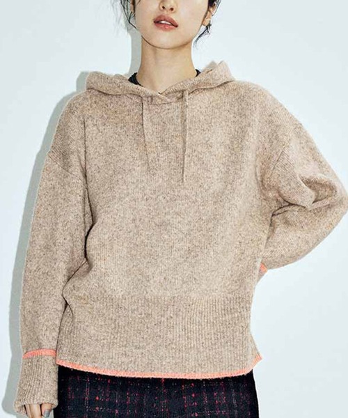 MEDE19F(メデジュウキュウ)の「MEDE19F 配色ライン遣いのミックスニットフーディー(パーカー・レディース・ベージュ/グレー・M/L)」の1枚目の写真