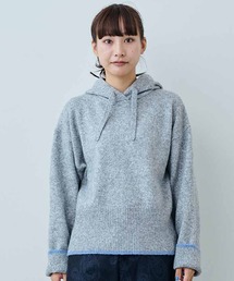 MEDE19F 配色ライン遣いのミックスニットフーディー