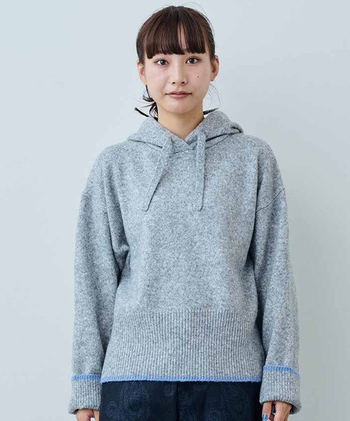 MEDE19F(メデジュウキュウ)の「MEDE19F 配色ライン遣いのミックスニットフーディー(パーカー・レディース・ベージュ/グレー・M/L)」の2枚目の写真