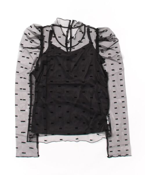 REDYAZEL（レディアゼル）の「リボンフロッキーチュールブラウス（シャツ/ブラウス・レディース・グレー系その他/ブラック系その他/ベージュ系その他・FREE）」の4枚目の写真