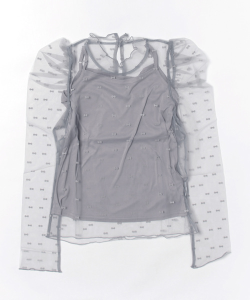 REDYAZEL（レディアゼル）の「リボンフロッキーチュールブラウス（シャツ/ブラウス・レディース・グレー系その他/ブラック系その他/ベージュ系その他・FREE）」の5枚目の写真