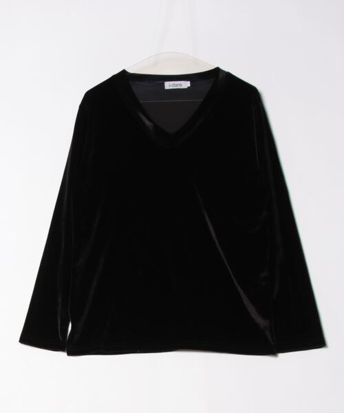 i-dare(アイディア)の「【i-dare】ベロア Vネック トップス 長袖 ロングスリーブ(Tシャツ/カットソー・レディース・アイボリー/ブラック・SMALL/MEDIUM/LARGE)」の9枚目の写真