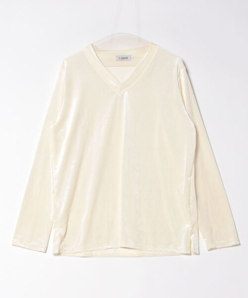 i-dare(アイディア)の「【i-dare】ベロア Vネック トップス 長袖 ロングスリーブ(Tシャツ/カットソー・レディース・アイボリー/ブラック・SMALL/MEDIUM/LARGE)」の8枚目の写真