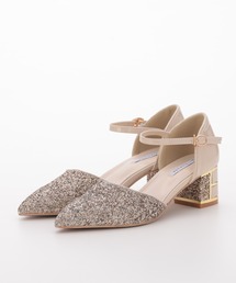 結婚式 お呼ばれ 謝恩会 成人式 対応 グリッター チャンキー 5cmヒール ポインテッドトゥ パーティー オケージョン パンプス