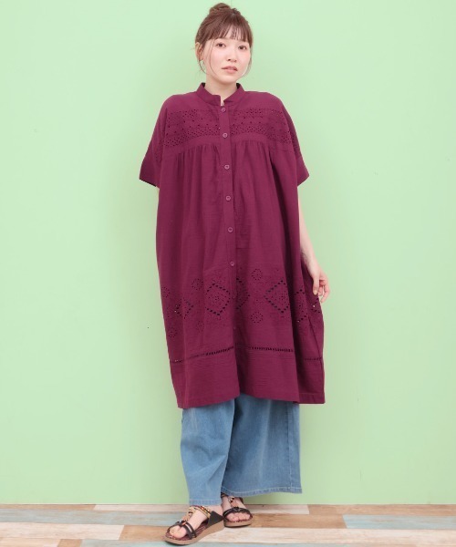 チチカカ(チチカカ)の「Rico カットワーク刺繍ワンピース(ワンピース・レディース・ナチュラル/ボルドー/グリーン・FREE)」の8枚目の写真