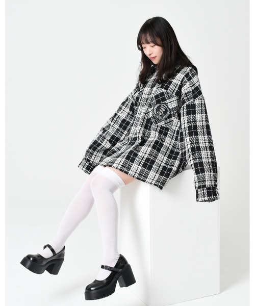 TRAVAS TOKYO（トラバス トウキョウ）の「『TRAVAS TOKYO/トラバス トーキョー』フード付きチェックシャツ（シャツ/ブラウス・レディース・グレー/ブラック・FREE）」の5枚目の写真