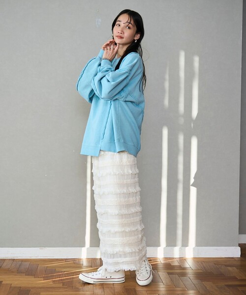 coen（コーエン）の「シフォンフリルナロースカート（スカート・レディース・オフホワイト/ブラック・FREE）」の8枚目の写真