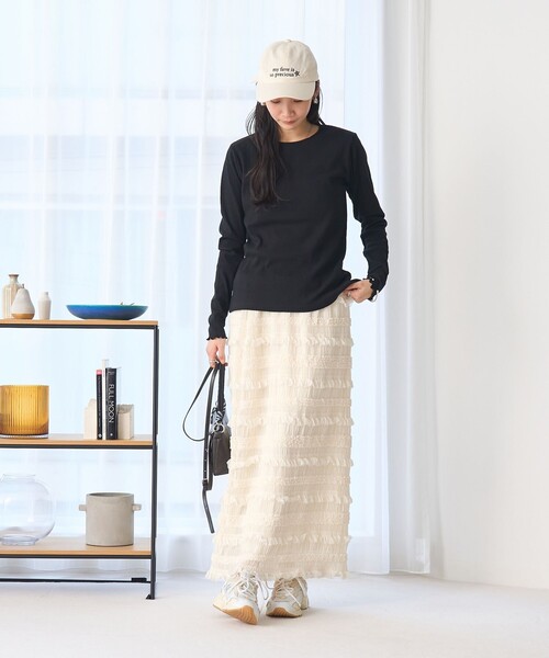 coen（コーエン）の「シフォンフリルナロースカート（スカート・レディース・オフホワイト/ブラック・FREE）」の9枚目の写真