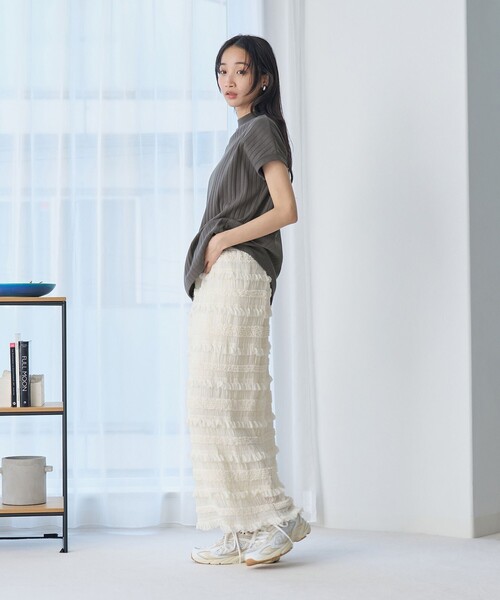 coen（コーエン）の「シフォンフリルナロースカート（スカート・レディース・オフホワイト/ブラック・FREE）」の13枚目の写真