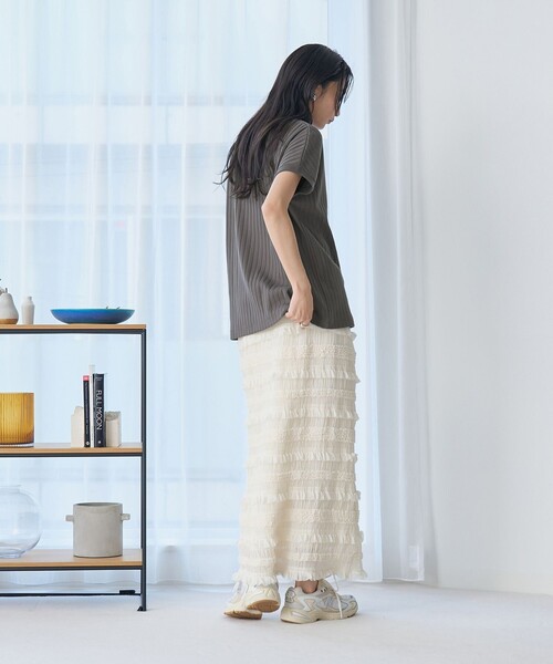 coen（コーエン）の「シフォンフリルナロースカート（スカート・レディース・オフホワイト/ブラック・FREE）」の14枚目の写真