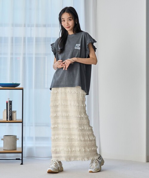 coen（コーエン）の「シフォンフリルナロースカート（スカート・レディース・オフホワイト/ブラック・FREE）」の15枚目の写真