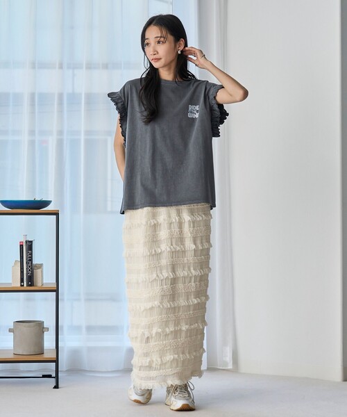coen（コーエン）の「シフォンフリルナロースカート（スカート・レディース・オフホワイト/ブラック・FREE）」の16枚目の写真
