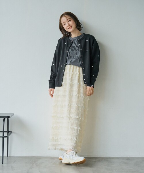 coen（コーエン）の「シフォンフリルナロースカート（スカート・レディース・オフホワイト/ブラック・FREE）」の18枚目の写真