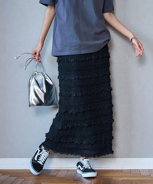 coen（コーエン）の「シフォンフリルナロースカート（スカート・レディース・オフホワイト/ブラック・FREE）」の21枚目の写真