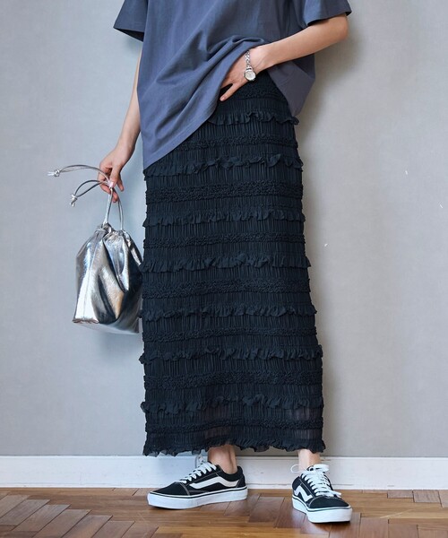 coen（コーエン）の「シフォンフリルナロースカート（スカート・レディース・オフホワイト/ブラック・FREE）」の22枚目の写真