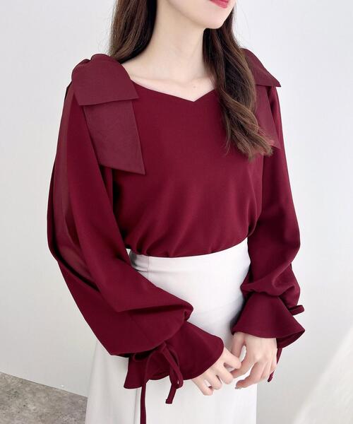 INGNI（イング）の「【WEB限定】袖シアー＆リボントップス（Tシャツ/カットソー・レディース・ピンク/ブラック/オフホワイト/ボルドー・M）」の4枚目の写真