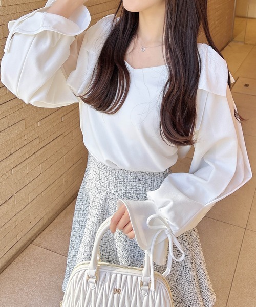 INGNI（イング）の「【WEB限定】袖シアー＆リボントップス（Tシャツ/カットソー・レディース・ピンク/ブラック/オフホワイト/ボルドー・M）」の10枚目の写真