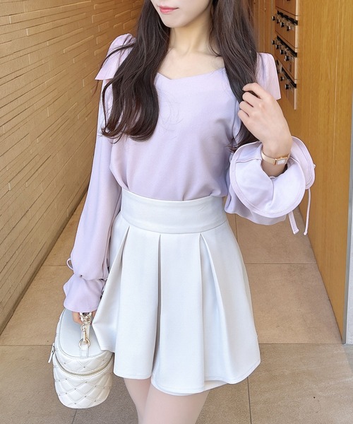 INGNI（イング）の「【WEB限定】袖シアー＆リボントップス（Tシャツ/カットソー・レディース・ピンク/ブラック/オフホワイト/ボルドー・M）」の13枚目の写真