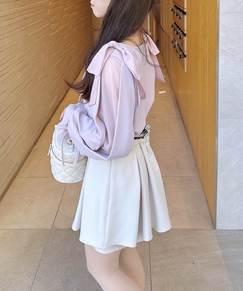 INGNI（イング）の「【WEB限定】袖シアー＆リボントップス（Tシャツ/カットソー・レディース・ピンク/ブラック/オフホワイト/ボルドー・M）」の14枚目の写真