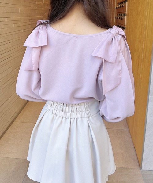 INGNI（イング）の「【WEB限定】袖シアー＆リボントップス（Tシャツ/カットソー・レディース・ピンク/ブラック/オフホワイト/ボルドー・M）」の15枚目の写真