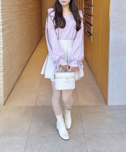 INGNI（イング）の「【WEB限定】袖シアー＆リボントップス（Tシャツ/カットソー・レディース・ピンク/ブラック/オフホワイト/ボルドー・M）」の17枚目の写真