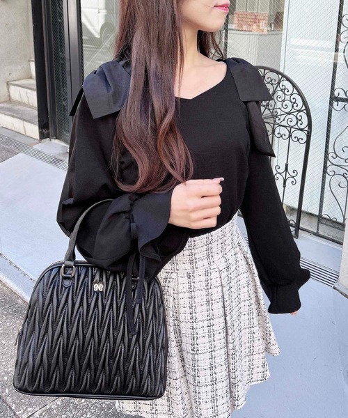 INGNI（イング）の「【WEB限定】袖シアー＆リボントップス（Tシャツ/カットソー・レディース・ピンク/ブラック/オフホワイト/ボルドー・M）」の18枚目の写真