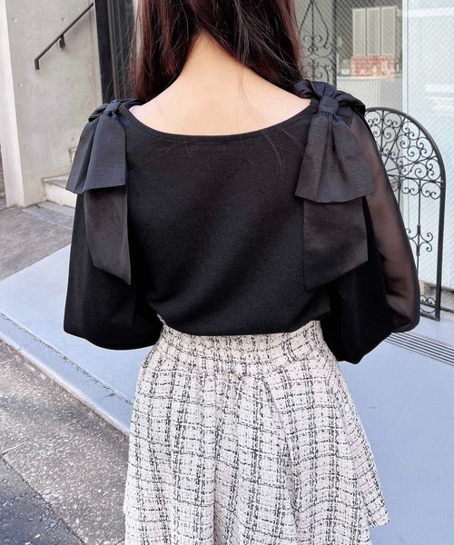 INGNI（イング）の「【WEB限定】袖シアー＆リボントップス（Tシャツ/カットソー・レディース・ピンク/ブラック/オフホワイト/ボルドー・M）」の20枚目の写真