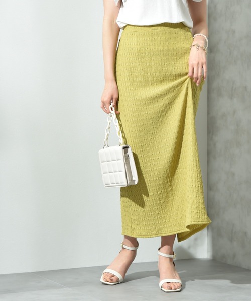 INTERPLANET（インタープラネット）の「ポコポコジャガードナロースカート（スカート・レディース・イエロー/ブラック・FREE）」の2枚目の写真