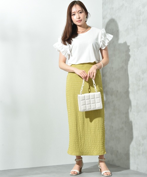 INTERPLANET（インタープラネット）の「ポコポコジャガードナロースカート（スカート・レディース・イエロー/ブラック・FREE）」の3枚目の写真